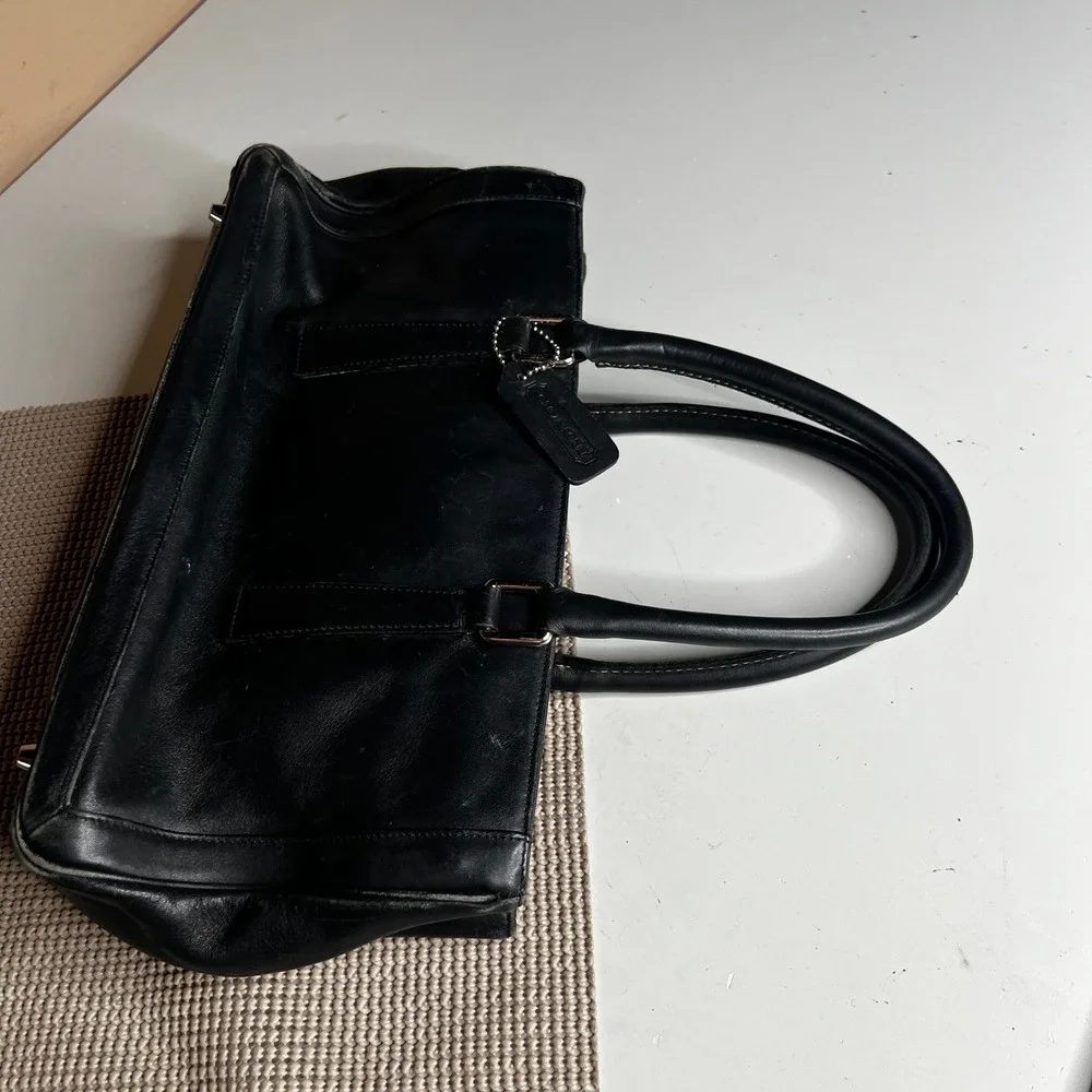Coach Black Leather Satchel Handbag Silver Hardware 9419 Vintage